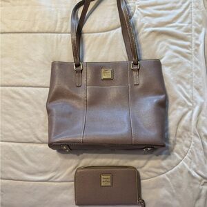 Brown Leather Tote and Wallet Set